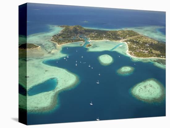 Coral Reef and Malolo Lailai Island, Mamanuca Islands, Fiji-David Wall-Stretched Canvas