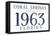 Coral Springs, Florida - Established Date (Blue)-Lantern Press-Framed Stretched Canvas