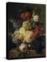 Corbeille de fleurs et grappe de raisin; dit aussi Fleurs et fruits-Jan Frans van Dael-Stretched Canvas