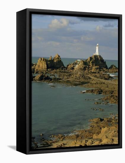 Corbieres Lighthouse, Jersey, Channel Islands, UK, Europe-Jean Brooks-Framed Stretched Canvas