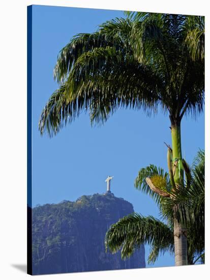 Corcovado and Christ statue viewed through the palm trees of the Botanical Garden, Zona Sul, Rio de-Karol Kozlowski-Stretched Canvas