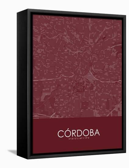 Cordoba, Argentina Red Map-null-Framed Stretched Canvas