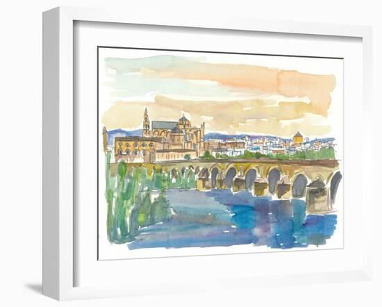 Cordoba Bridge and Mezquita in Andalusia Spain-M. Bleichner-Framed Art Print