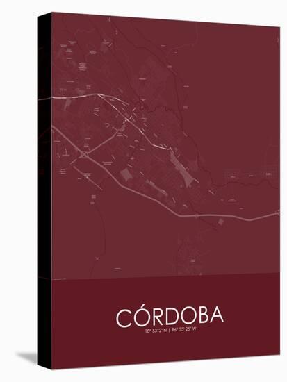 Cordoba, Mexico Red Map-null-Stretched Canvas