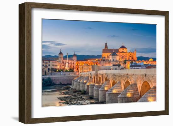 Cordoba, Spain View of the Roman Bridge and Mosque-Cathedral on the Guadalquivir River-Sean Pavone-Framed Photographic Print