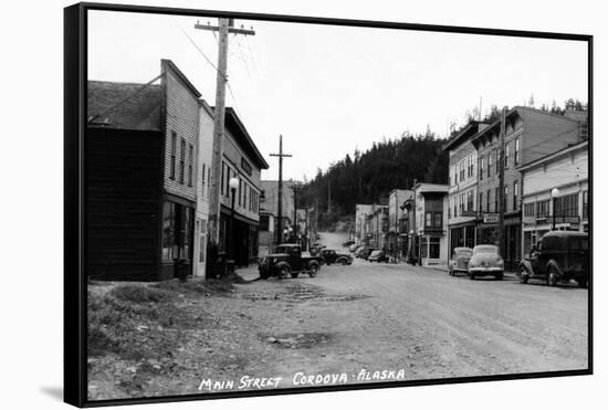 Cordova, Alaska - Main Street View-Lantern Press-Framed Stretched Canvas