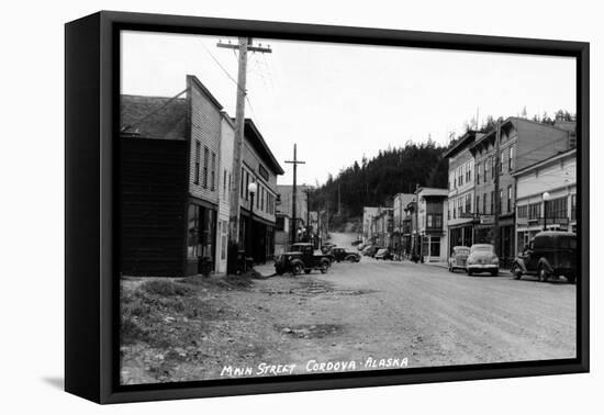 Cordova, Alaska - Main Street View-Lantern Press-Framed Stretched Canvas