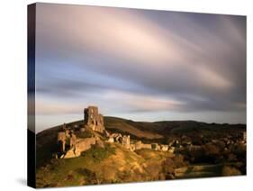 Corfe Castle and Corfe Village, Late Evening Light, Dorset, Uk. November 2008-Ross Hoddinott-Stretched Canvas