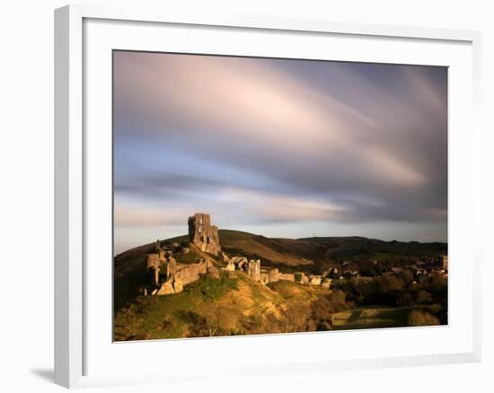 Corfe Castle and Corfe Village, Late Evening Light, Dorset, Uk. November 2008-Ross Hoddinott-Framed Photographic Print