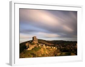 Corfe Castle and Corfe Village, Late Evening Light, Dorset, Uk. November 2008-Ross Hoddinott-Framed Photographic Print