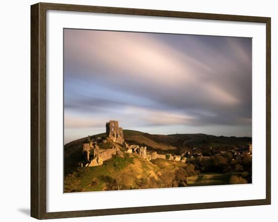 Corfe Castle and Corfe Village, Late Evening Light, Dorset, Uk. November 2008-Ross Hoddinott-Framed Photographic Print