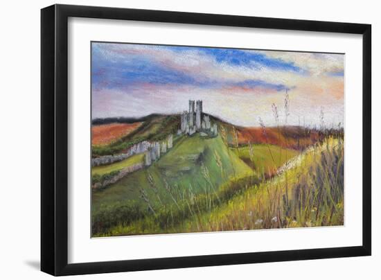 Corfe Castle,  pastel-Margo Starkey-Framed Giclee Print