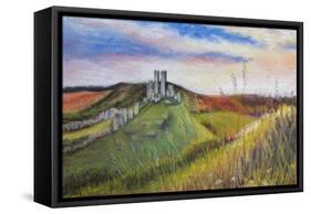Corfe Castle,  pastel-Margo Starkey-Framed Stretched Canvas