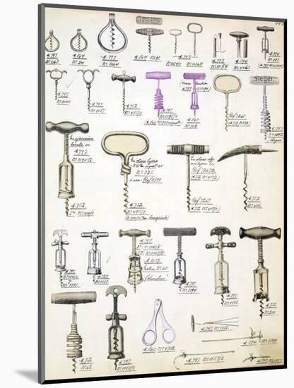 Corkscrews, from a Trade Catalogue of Domestic Goods and Fittings, circa 1890-1910-null-Mounted Giclee Print