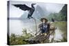 Cormorant Fisherman and His Bird on the Li River in Yangshuo, Guangxi, China.-SeanPavonePhoto-Stretched Canvas