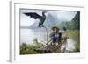 Cormorant Fisherman and His Bird on the Li River in Yangshuo, Guangxi, China.-SeanPavonePhoto-Framed Photographic Print