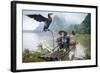 Cormorant Fisherman and His Bird on the Li River in Yangshuo, Guangxi, China.-SeanPavonePhoto-Framed Photographic Print