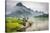 Cormorant Fisherman and His Birds on the Li River in Yangshuo, Guangxi, China.-SeanPavonePhoto-Stretched Canvas