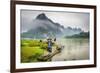 Cormorant Fisherman and His Birds on the Li River in Yangshuo, Guangxi, China.-SeanPavonePhoto-Framed Photographic Print