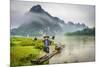 Cormorant Fisherman and His Birds on the Li River in Yangshuo, Guangxi, China.-SeanPavonePhoto-Mounted Photographic Print