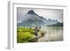 Cormorant Fisherman and His Birds on the Li River in Yangshuo, Guangxi, China.-SeanPavonePhoto-Framed Photographic Print