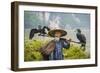 Cormorant Fisherman and His Birds on the Li River in Yangshuo, Guangxi, China.-SeanPavonePhoto-Framed Photographic Print