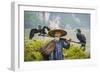 Cormorant Fisherman and His Birds on the Li River in Yangshuo, Guangxi, China.-SeanPavonePhoto-Framed Photographic Print