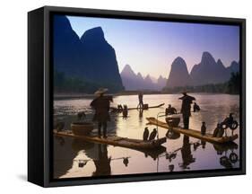 Cormorant, Fisherman, China-Peter Adams-Framed Stretched Canvas