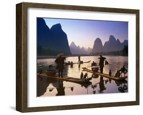 Cormorant, Fisherman, China-Peter Adams-Framed Premium Photographic Print