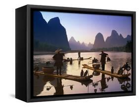 Cormorant, Fisherman, China-Peter Adams-Framed Stretched Canvas