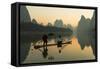 Cormorant Fisherman on Li River at Dawn, Xingping, Yangshuo, Guangxi, China-Ian Trower-Framed Stretched Canvas