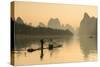 Cormorant Fisherman on Li River at Dawn, Xingping, Yangshuo, Guangxi, China-Ian Trower-Stretched Canvas