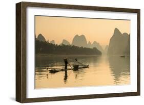 Cormorant Fisherman on Li River at Dawn, Xingping, Yangshuo, Guangxi, China-Ian Trower-Framed Photographic Print