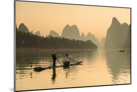 Cormorant Fisherman on Li River at Dawn, Xingping, Yangshuo, Guangxi, China-Ian Trower-Mounted Photographic Print