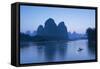 Cormorant Fisherman on Li River at Dusk, Xingping, Yangshuo, Guangxi, China-Ian Trower-Framed Stretched Canvas