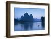 Cormorant Fisherman on Li River at Dusk, Xingping, Yangshuo, Guangxi, China-Ian Trower-Framed Photographic Print