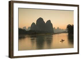 Cormorant Fisherman on Li River at Dusk, Xingping, Yangshuo, Guangxi, China-Ian Trower-Framed Photographic Print