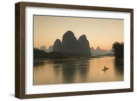 Cormorant Fisherman on Li River at Dusk, Xingping, Yangshuo, Guangxi, China-Ian Trower-Framed Photographic Print