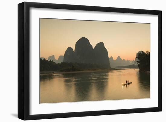 Cormorant Fisherman on Li River at Dusk, Xingping, Yangshuo, Guangxi, China-Ian Trower-Framed Photographic Print