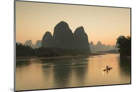 Cormorant Fisherman on Li River at Dusk, Xingping, Yangshuo, Guangxi, China-Ian Trower-Mounted Photographic Print