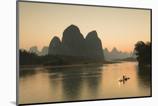 Cormorant Fisherman on Li River at Dusk, Xingping, Yangshuo, Guangxi, China-Ian Trower-Mounted Photographic Print