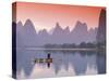 Cormorant Fisherman on Li River, China-Walter Bibikow-Stretched Canvas