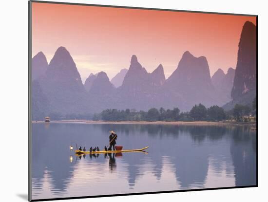 Cormorant Fisherman on Li River, China-Walter Bibikow-Mounted Premium Photographic Print