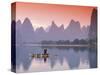 Cormorant Fisherman on Li River, China-Walter Bibikow-Stretched Canvas