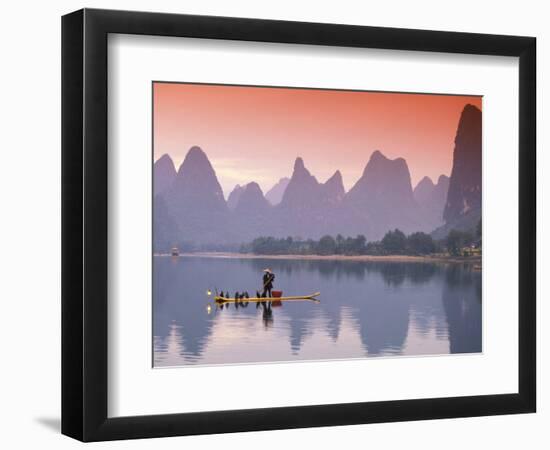 Cormorant Fisherman on Li River, China-Walter Bibikow-Framed Photographic Print