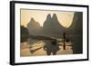 Cormorant Fisherman Throwing Net on Li River at Dawn, Xingping, Yangshuo, Guangxi, China-Ian Trower-Framed Photographic Print