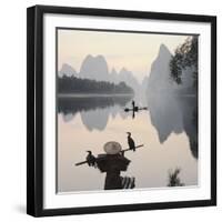 Cormorant fishermen in Li River-Martin Puddy-Framed Premium Photographic Print