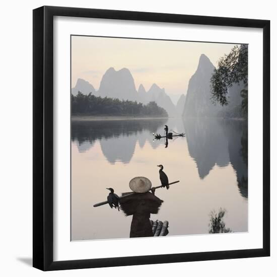 Cormorant fishermen in Li River-Martin Puddy-Framed Premium Photographic Print