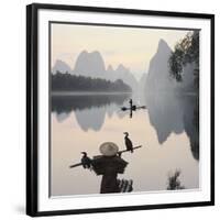 Cormorant fishermen in Li River-Martin Puddy-Framed Photographic Print