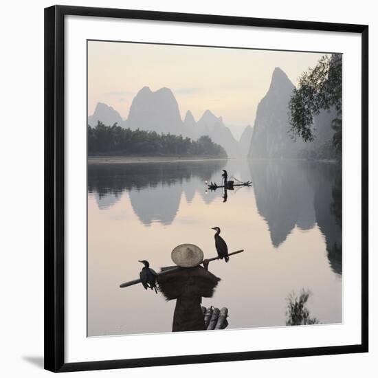 Cormorant fishermen in Li River-Martin Puddy-Framed Photographic Print